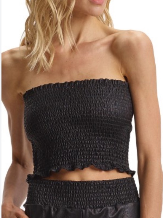 Commando Tops - NEW Commando Black Faux Leather Smocked Tube Crop Top